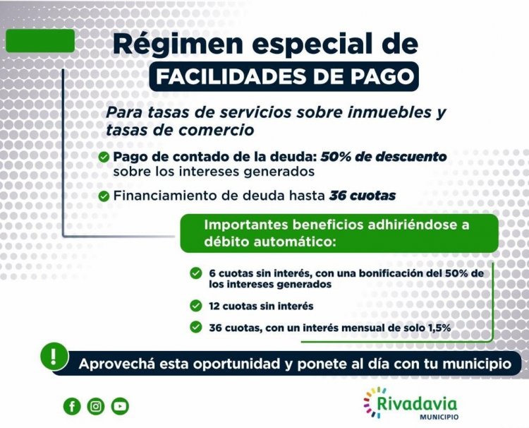 Rivadavia ofrece descuentos para ponerte al día