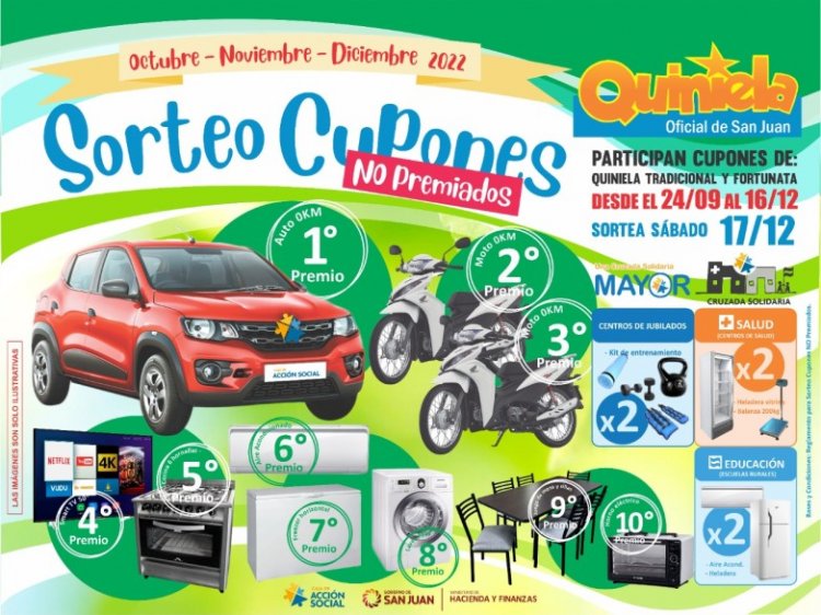 Un auto y dos motos, para el sorteo final de Cupones no premiados de la Caja de Acción Social