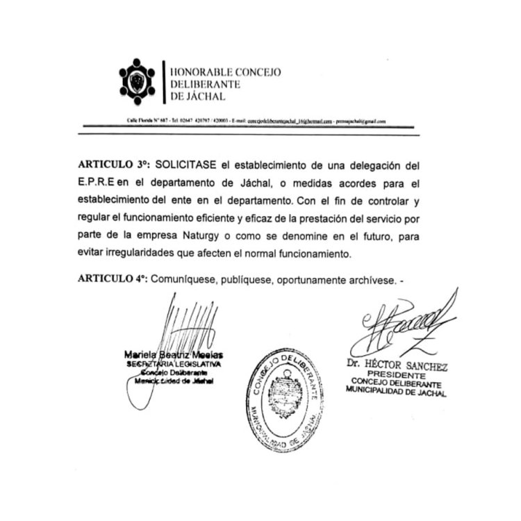 El Concejo Deliberante de Jáchal declaró de interés Departamental y Social el reclamo por las tarifas de energía