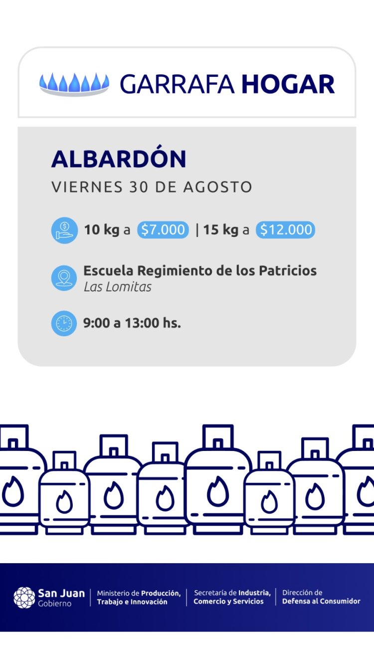 Cronograma del programa Garrafa Hogar para la última semana de agosto