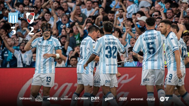 Racing venció 3-2 a River sobre la hora y avanzó a cuartos de final
