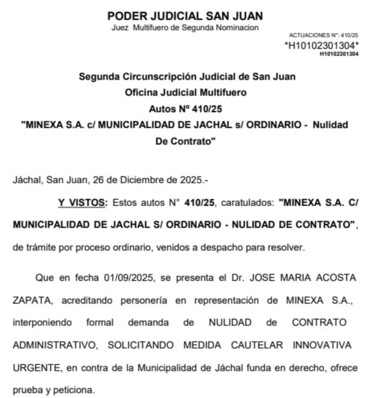 La Justicia falló a favor de la municipalidad de Jachal y ratifica la vigencia del contrato con la empresa Thor