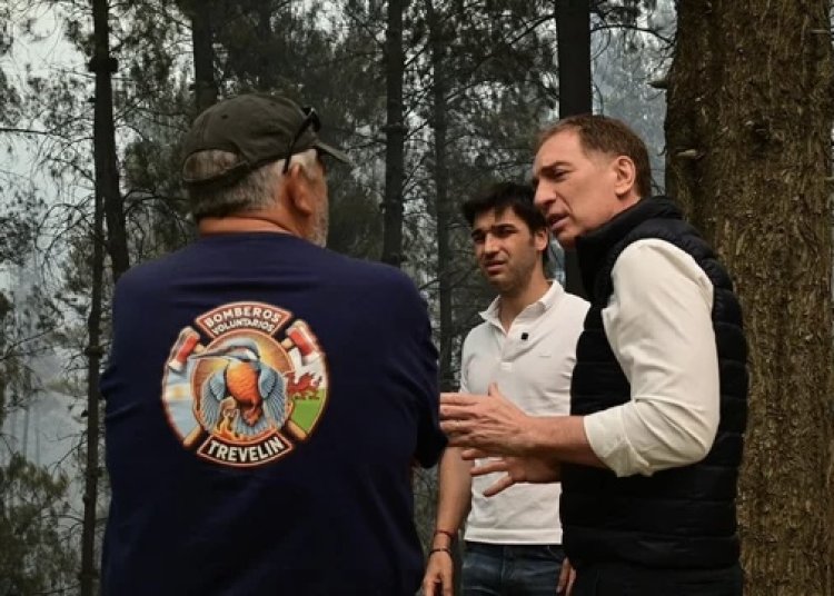 Diego Santilli e Ignacio Torres recorrieron los incendios en Chubut