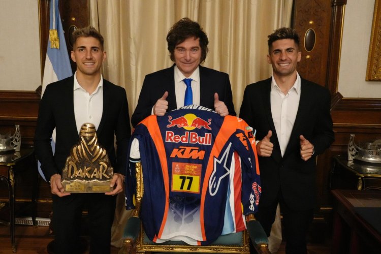 Javier Milei recibió a Luciano Benavides, campeón del Rally Dakar 2026