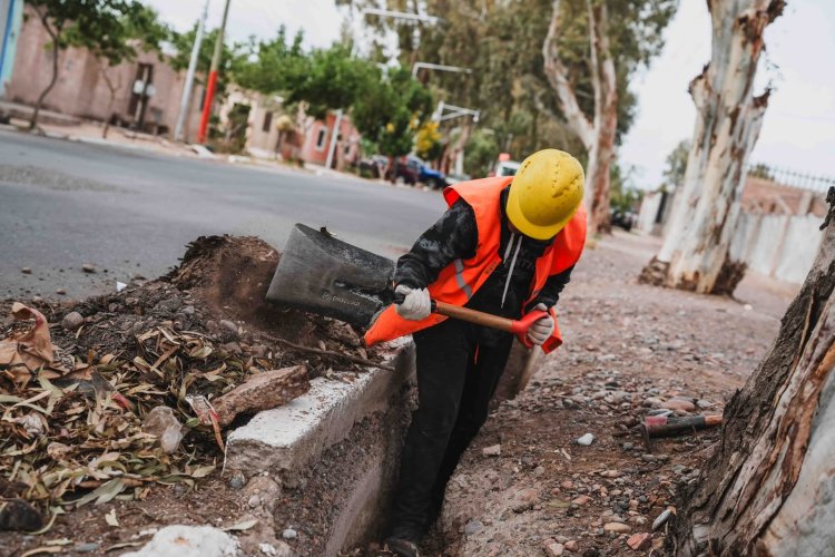 Chimbas realizó tareas de limpieza y obras de mejora en desagües de la zona Este